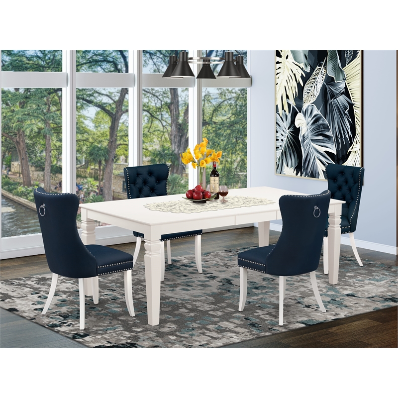 East West Furniture 5-Piece Dining Set in Linen White/Navy Blue