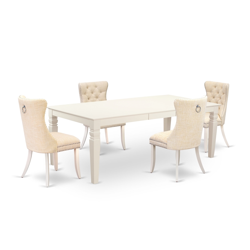 East West Furniture 5-Piece Dining Table Set in Linen White/Light Beige