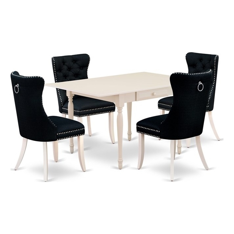 East West Furniture 5-Piece Dining Table Set in Linen White/Black