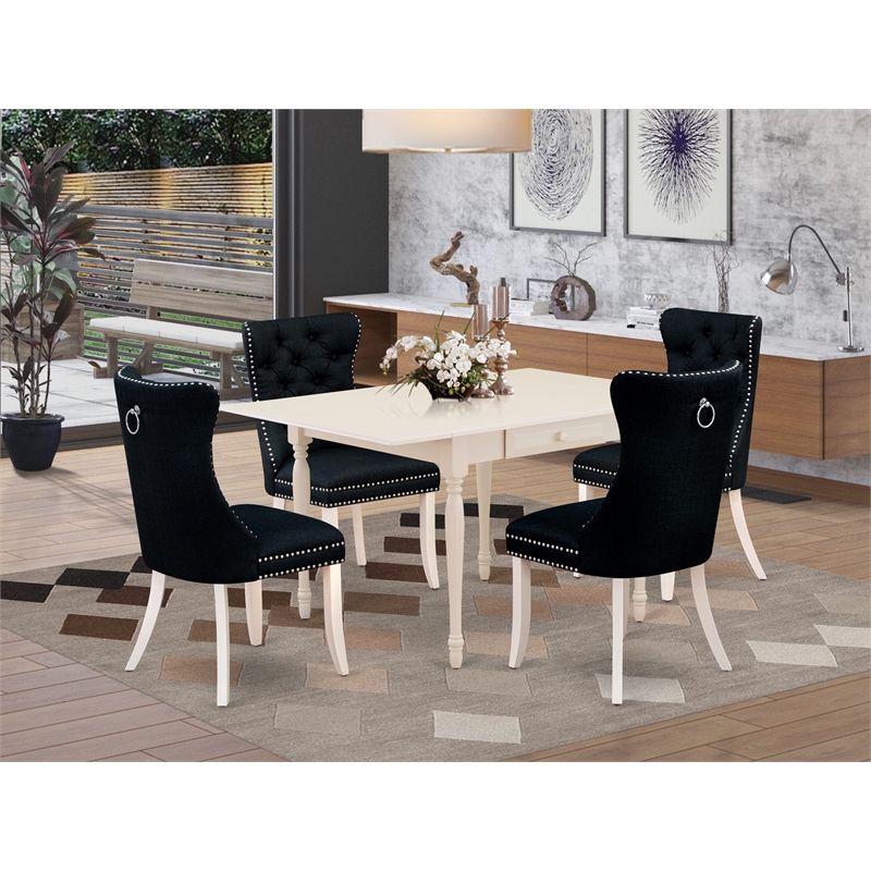 East West Furniture 5-Piece Dining Table Set in Linen White/Black