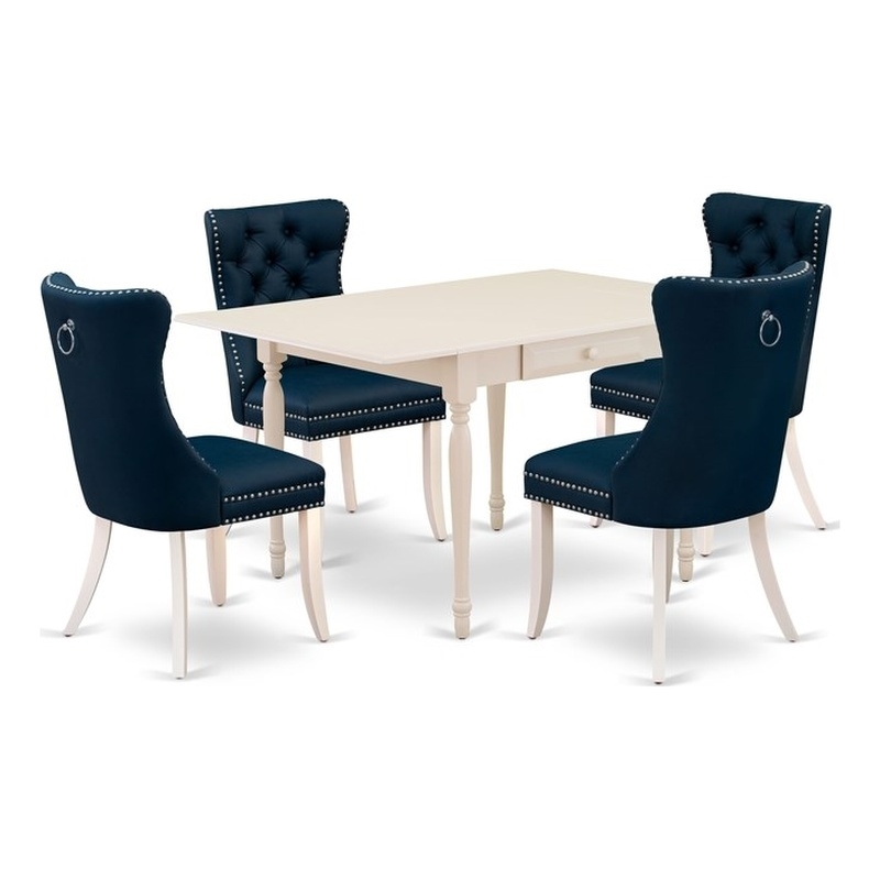 East West Furniture 5-Piece Kitchen Table Set in Linen White/Navy Blue