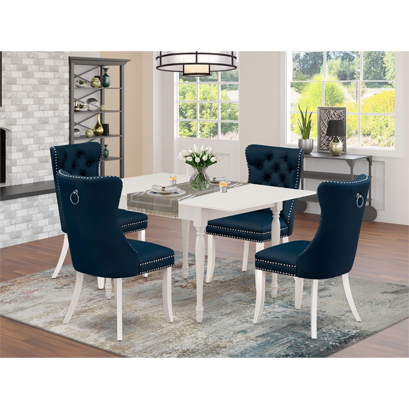 East West Furniture 5-Piece Kitchen Table Set in Linen White/Navy Blue