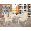 East West Furniture 5-Piece Dining Table Set in Linen White/Light Beige