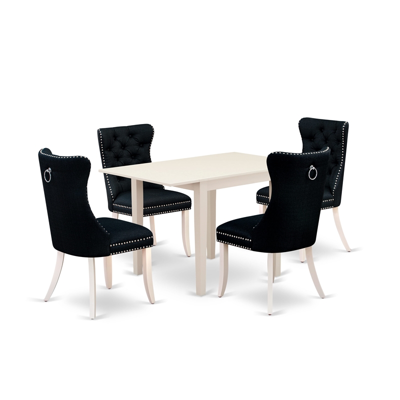 East West Furniture 5-Piece Dining Table Set in Linen White/Black