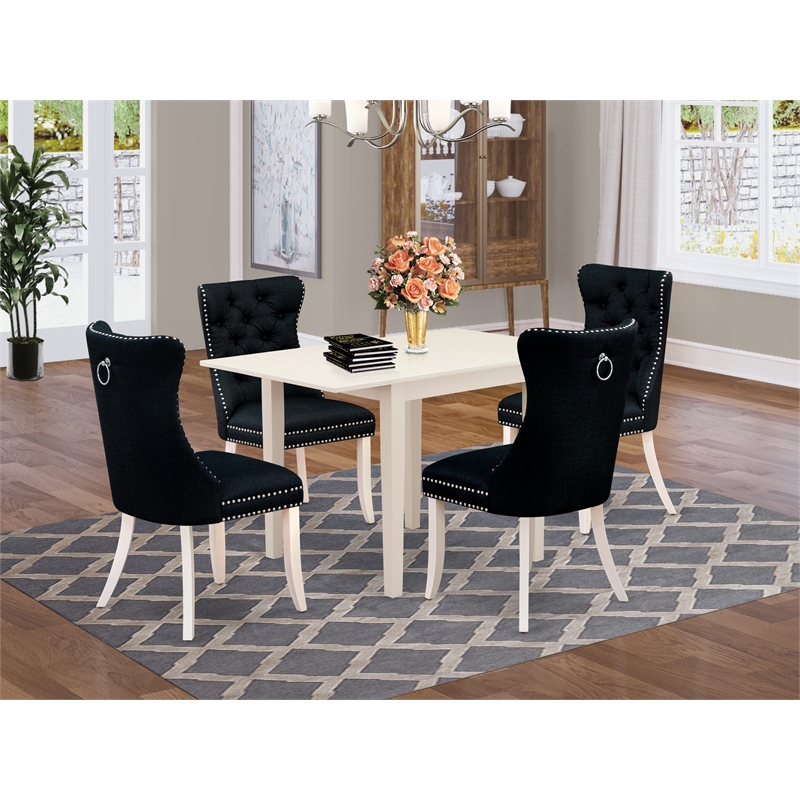 East West Furniture 5-Piece Dining Table Set in Linen White/Black