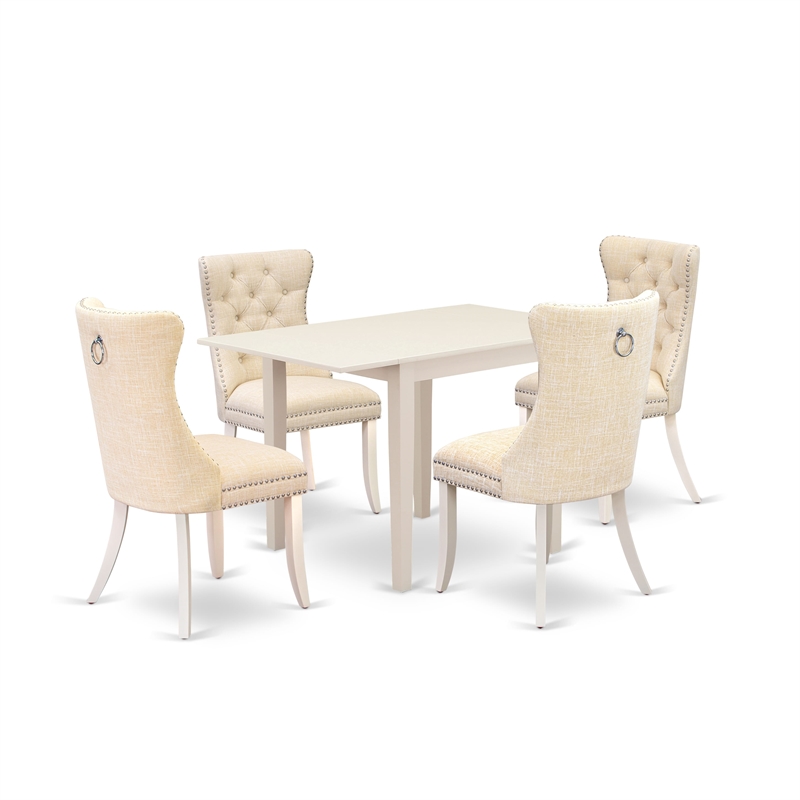 East West Furniture 5-Piece Dining Table Set in Linen White/Light Beige