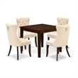 East West Furniture 5-Piece Dining Table Set in Light Beige/Antique Walnut