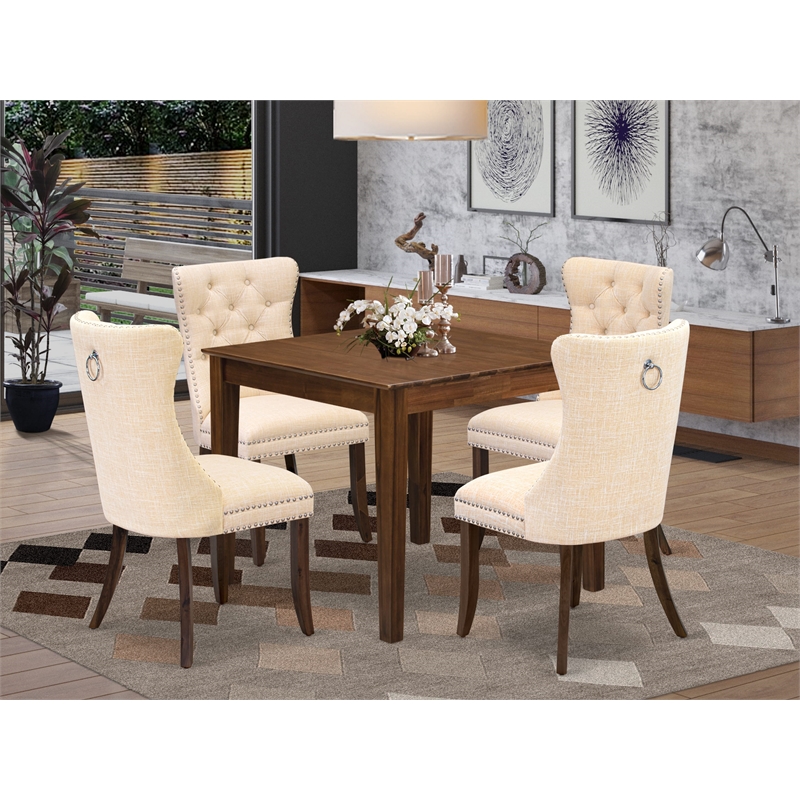 East West Furniture 5-Piece Dining Table Set in Light Beige/Antique Walnut