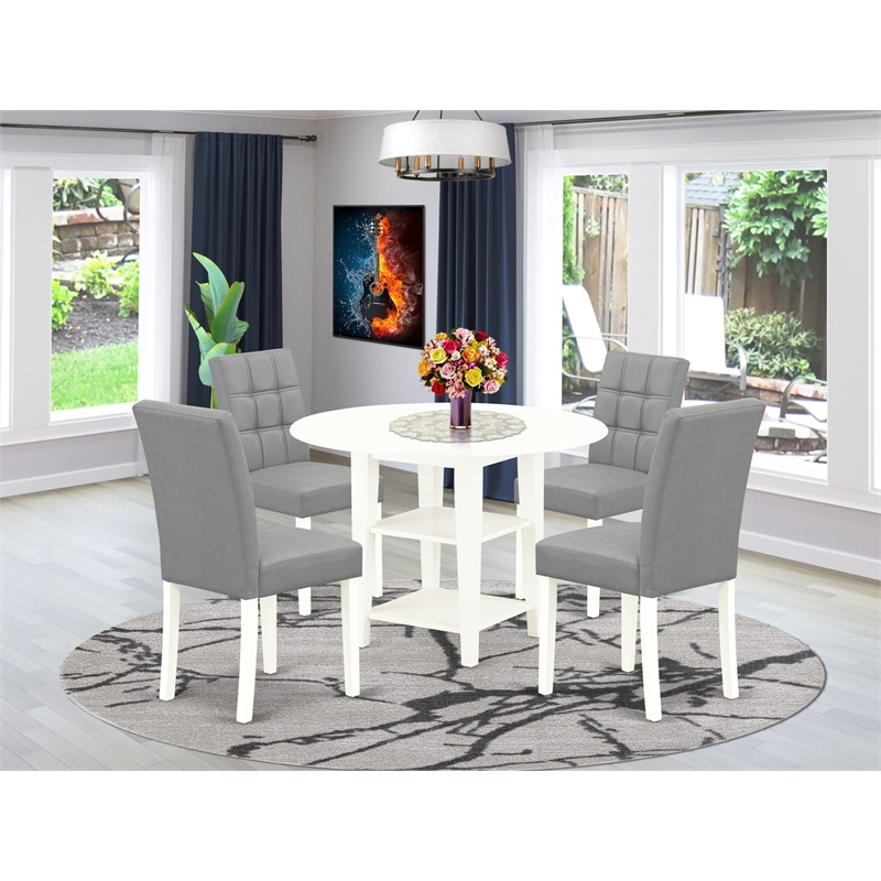 East West Furniture 5-Piece Kitchen Table Set in Linen White/Platinum Gray