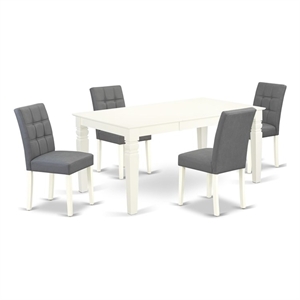 East West Furniture 5-Piece Dining Table Set in Linen White/Platinum Gray