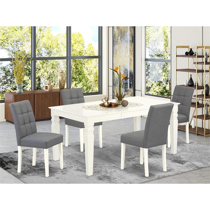 East West Furniture 5-Piece Dining Table Set in Linen White/Platinum Gray