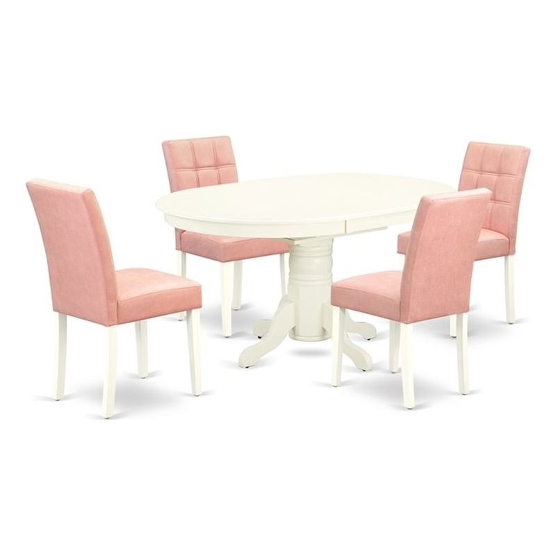 East West Furniture 5-Piece Dining Room Set in Linen White/Beige Red