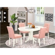 East West Furniture 5-Piece Dining Room Set in Linen White/Beige Red