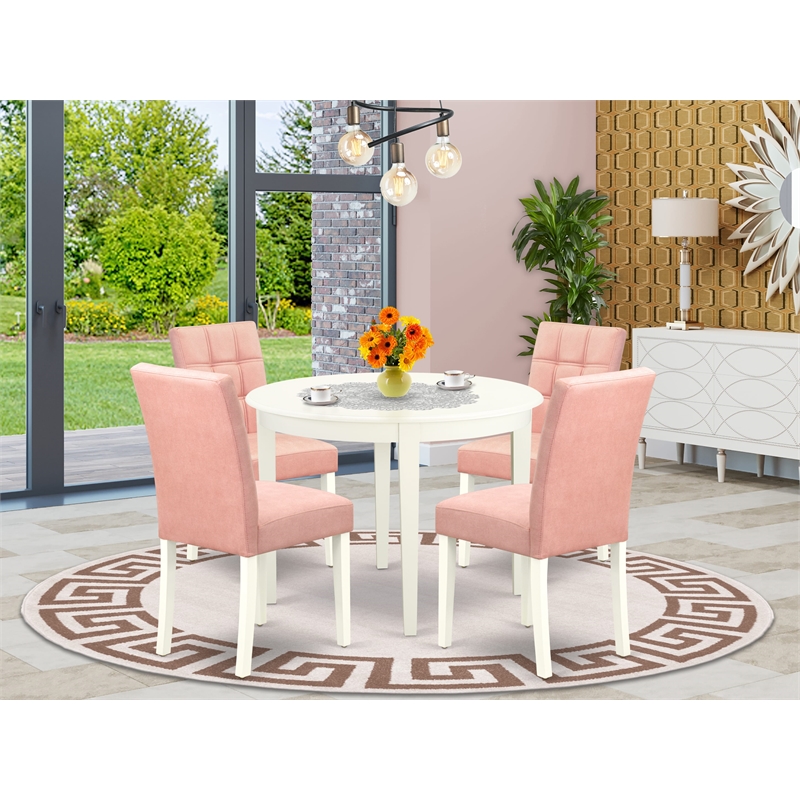 East West Furniture 5-Piece Dinette Set in Linen White/Beige Red