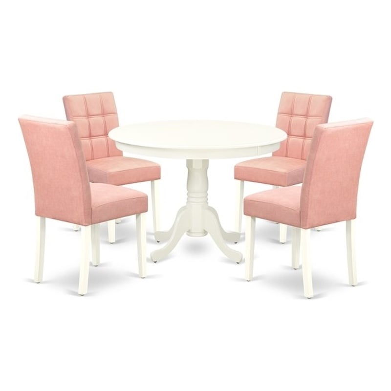 East West Furniture 5-Piece Kitchen Table Set in Linen White/Beige Red