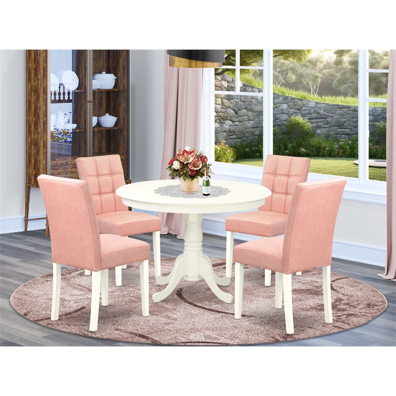 East West Furniture 5-Piece Kitchen Table Set in Linen White/Beige Red