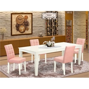 East West Furniture 5-Piece Dining Table Set in Linen White/Beige Red