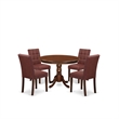 East West Furniture 5-Piece Dining Set in Mahogany/Burgundy