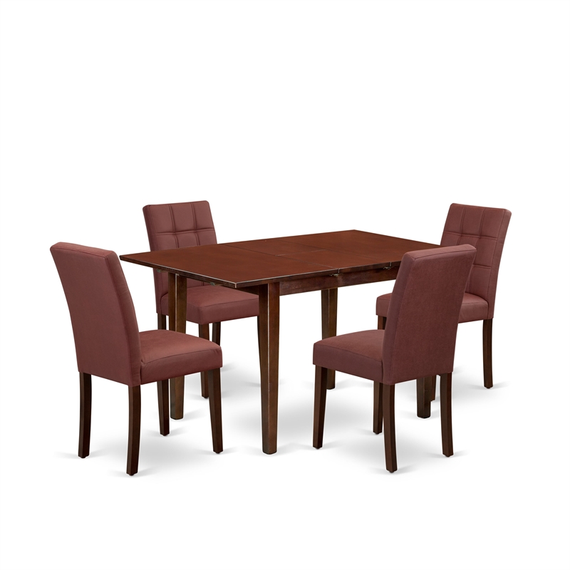 East West Furniture 5-Piece Dining Table Set in Mahogany/Burgundy