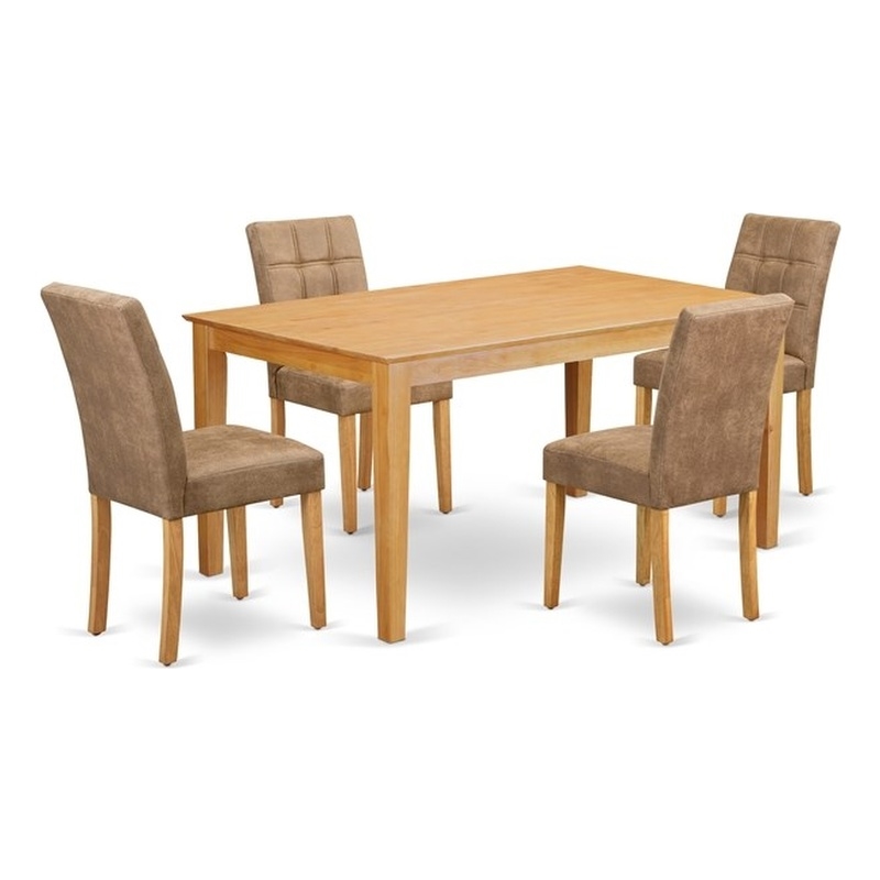 East West Furniture 5-Piece Dining Set in Oak/Brown Textured
