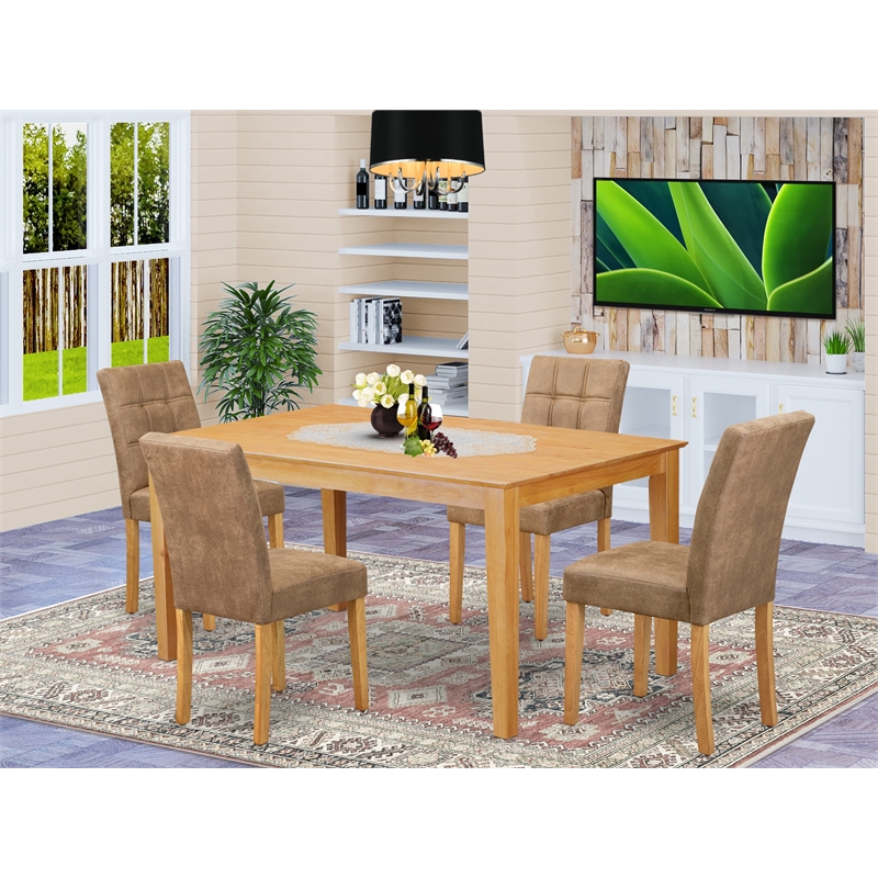 East West Furniture 5-Piece Dining Set in Oak/Brown Textured