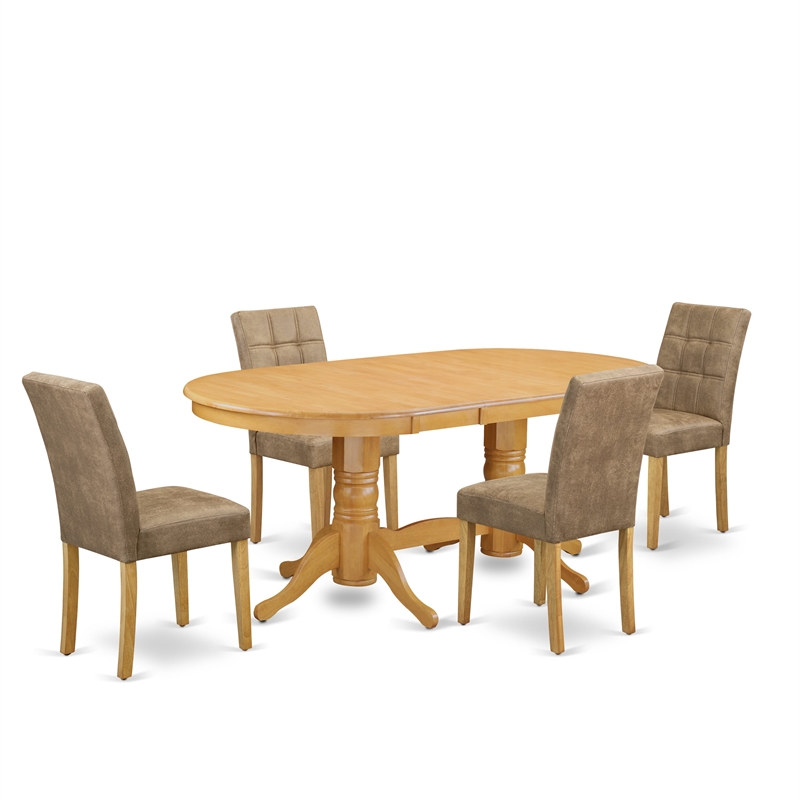 East West Furniture 5-Piece Dining Room Set in Oak/Brown Textured