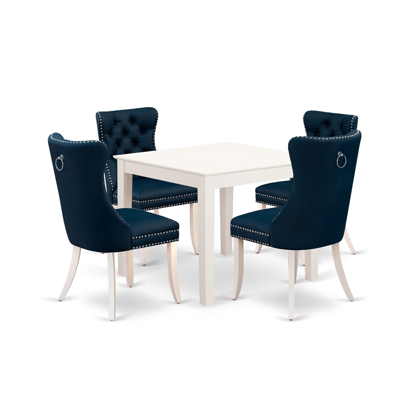 East West Furniture 5-Piece Kitchen Table Set in Linen White/Navy Blue