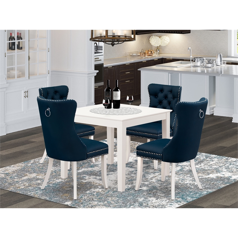 East West Furniture 5-Piece Kitchen Table Set in Linen White/Navy Blue