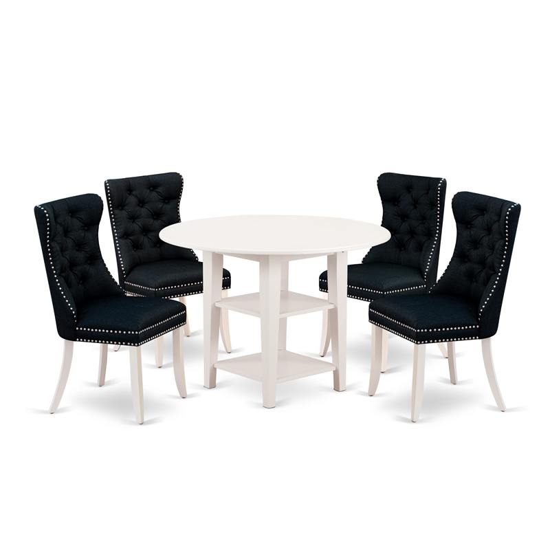 East West Furniture 5-Piece Dining Table Set in Linen White/Black