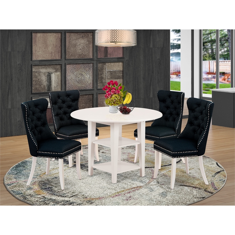 East West Furniture 5-Piece Dining Table Set in Linen White/Black