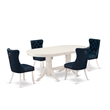 East West Furniture 5-Piece Dining Room Set in Linen White/Navy Blue