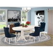 East West Furniture 5-Piece Dining Room Set in Linen White/Navy Blue