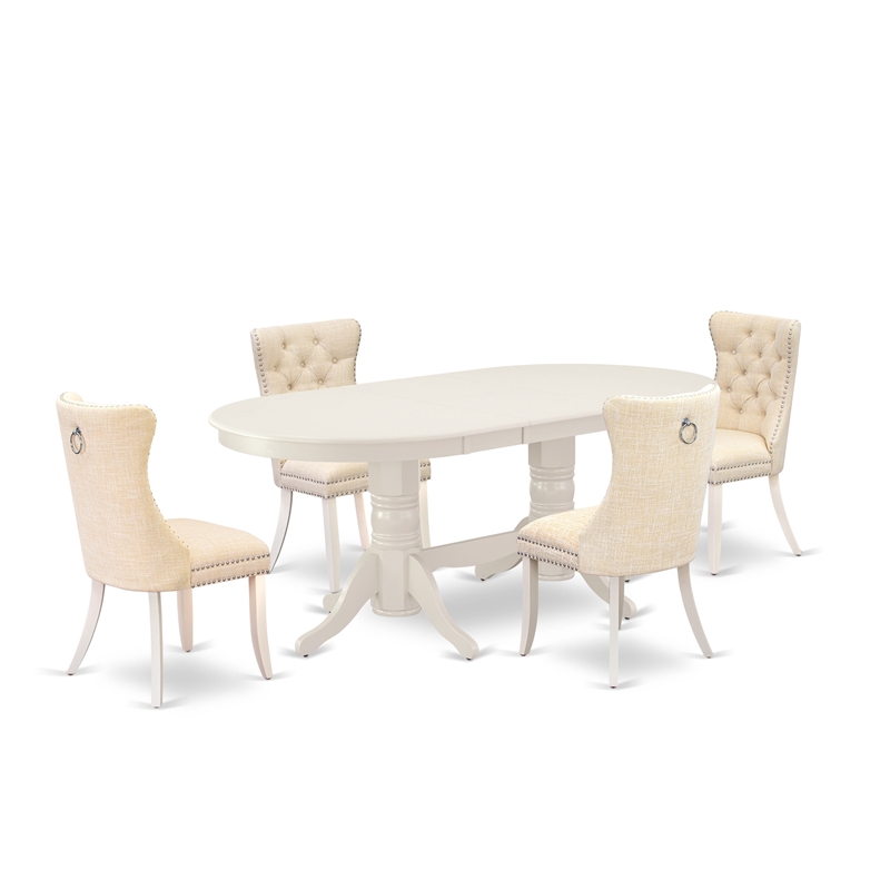 East West Furniture 5-Piece Dinette Set in Linen White/Light Beige