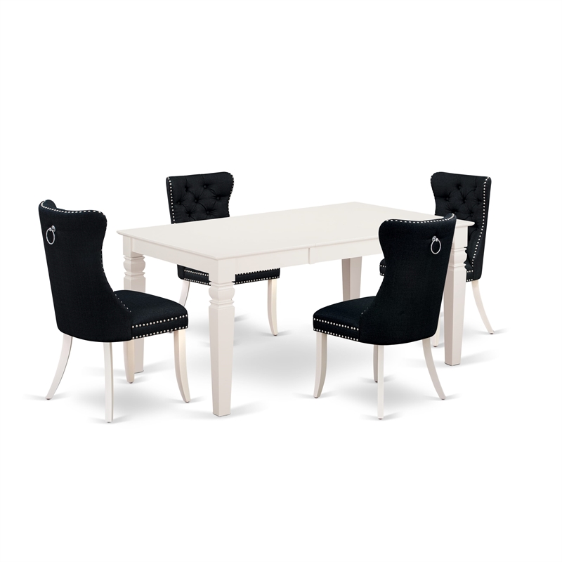 East West Furniture 5-Piece Dining Room Set in Linen White/Black