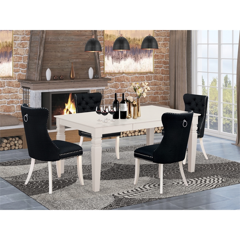 East West Furniture 5-Piece Dining Room Set in Linen White/Black