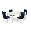 East West Furniture 5-Piece Dining Table Set in Linen White/Navy Blue