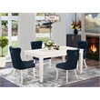 East West Furniture 5-Piece Dining Table Set in Linen White/Navy Blue