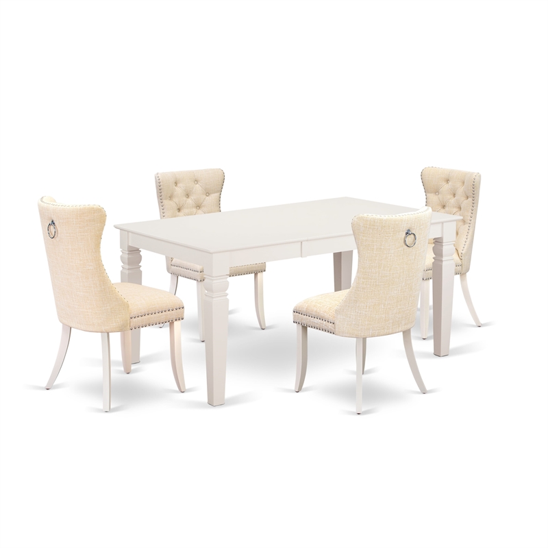 East West Furniture 5-Piece Dinette Set in Linen White/Light Beige
