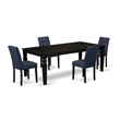 East West Furniture 5-Piece Dining Set in Black/Dark Navy Blue