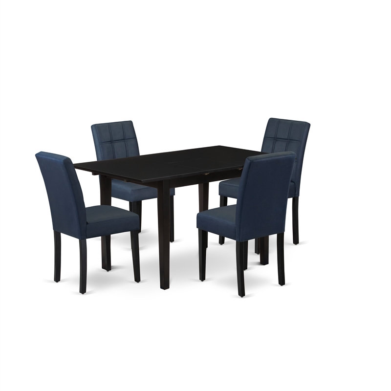 East West Furniture 5-Piece Dinette Set in Black/Dark Navy Blue