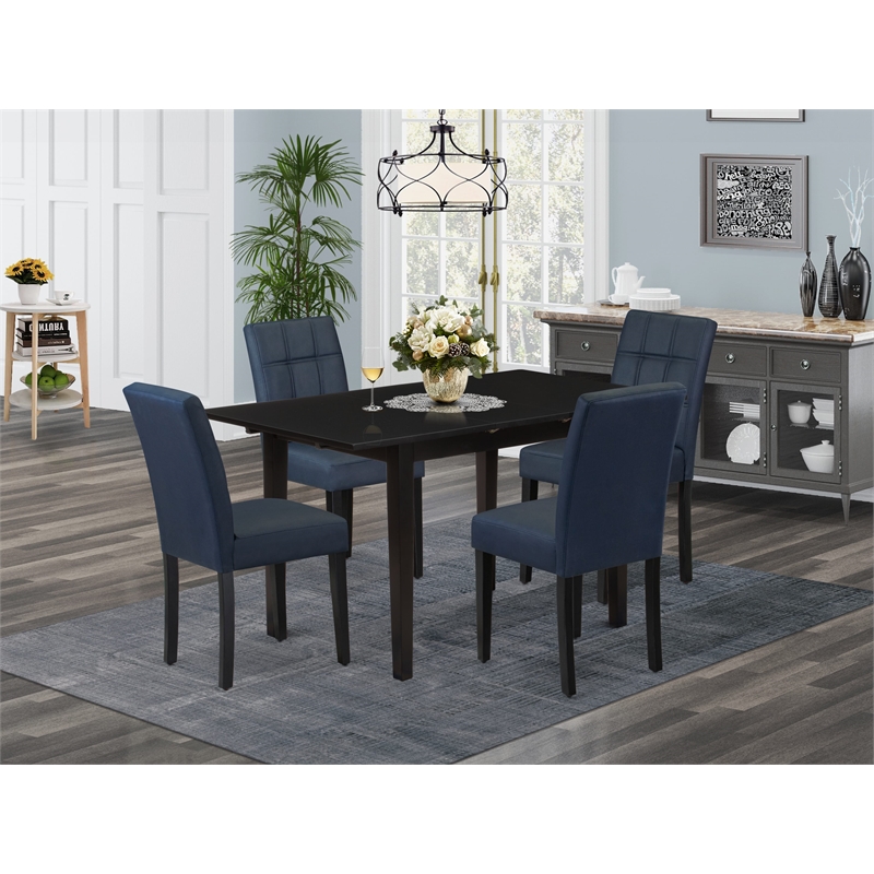 East West Furniture 5-Piece Dinette Set in Black/Dark Navy Blue