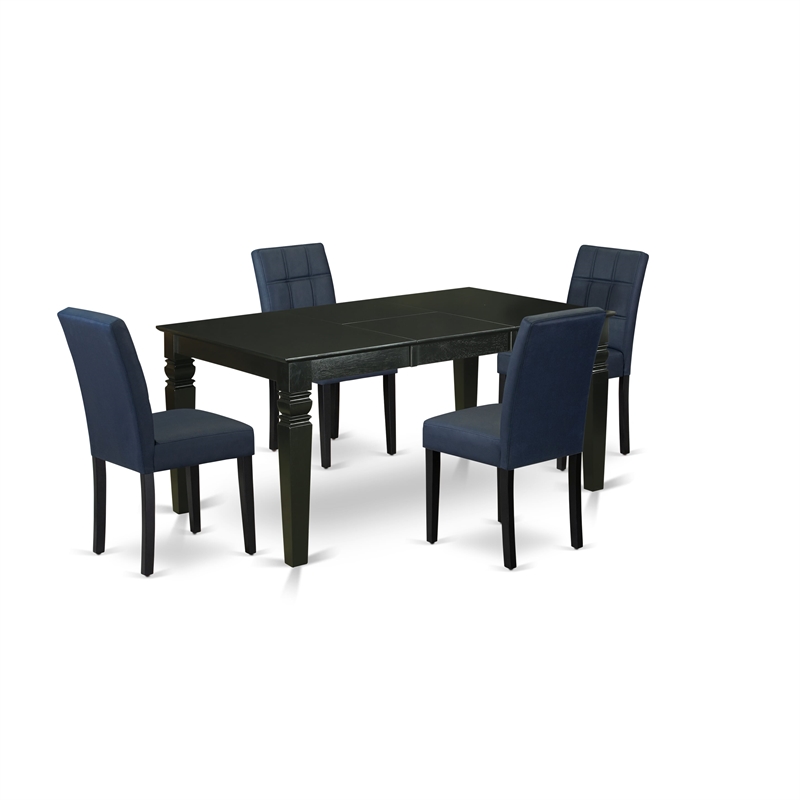 East West Furniture 5-Piece Modern Dining Set in Black/Dark Navy Blue