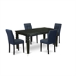 East West Furniture 5-Piece Modern Dining Set in Black/Dark Navy Blue