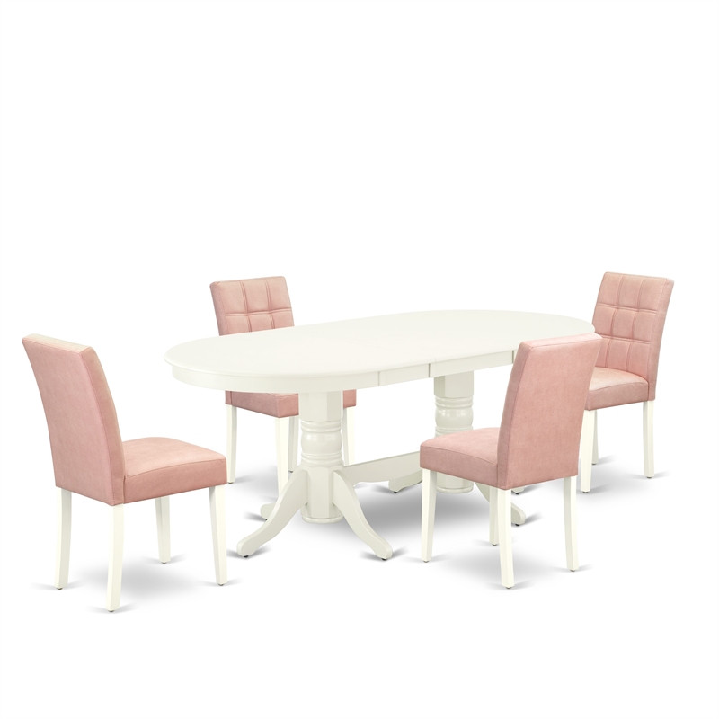 East West Furniture 5-Piece Dining Table Set in Linen White/Beige Red