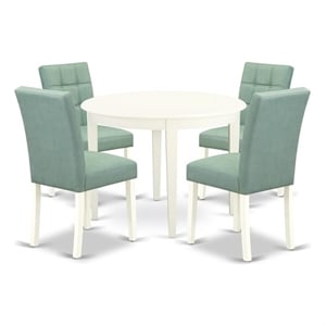 East West Furniture 5-Piece Dining Table Set in Linen White/Willow Green
