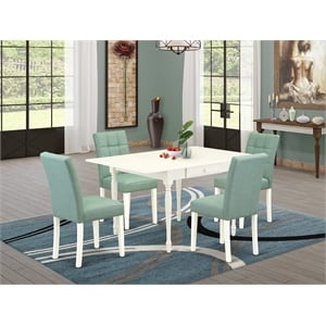 East West Furniture 5-Piece Dining Table Set in Linen White/Willow Green
