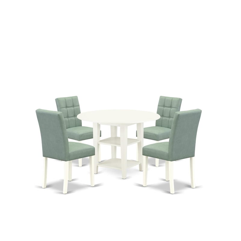 East West Furniture 5-Piece Dining Room Set in Linen White/Willow Green