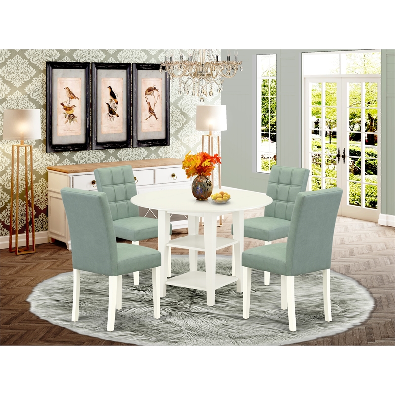 East West Furniture 5-Piece Dining Room Set in Linen White/Willow Green