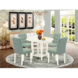 East West Furniture 5-Piece Dining Room Set in Linen White/Willow Green
