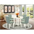East West Furniture 5-Piece Dining Room Set in Linen White/Willow Green